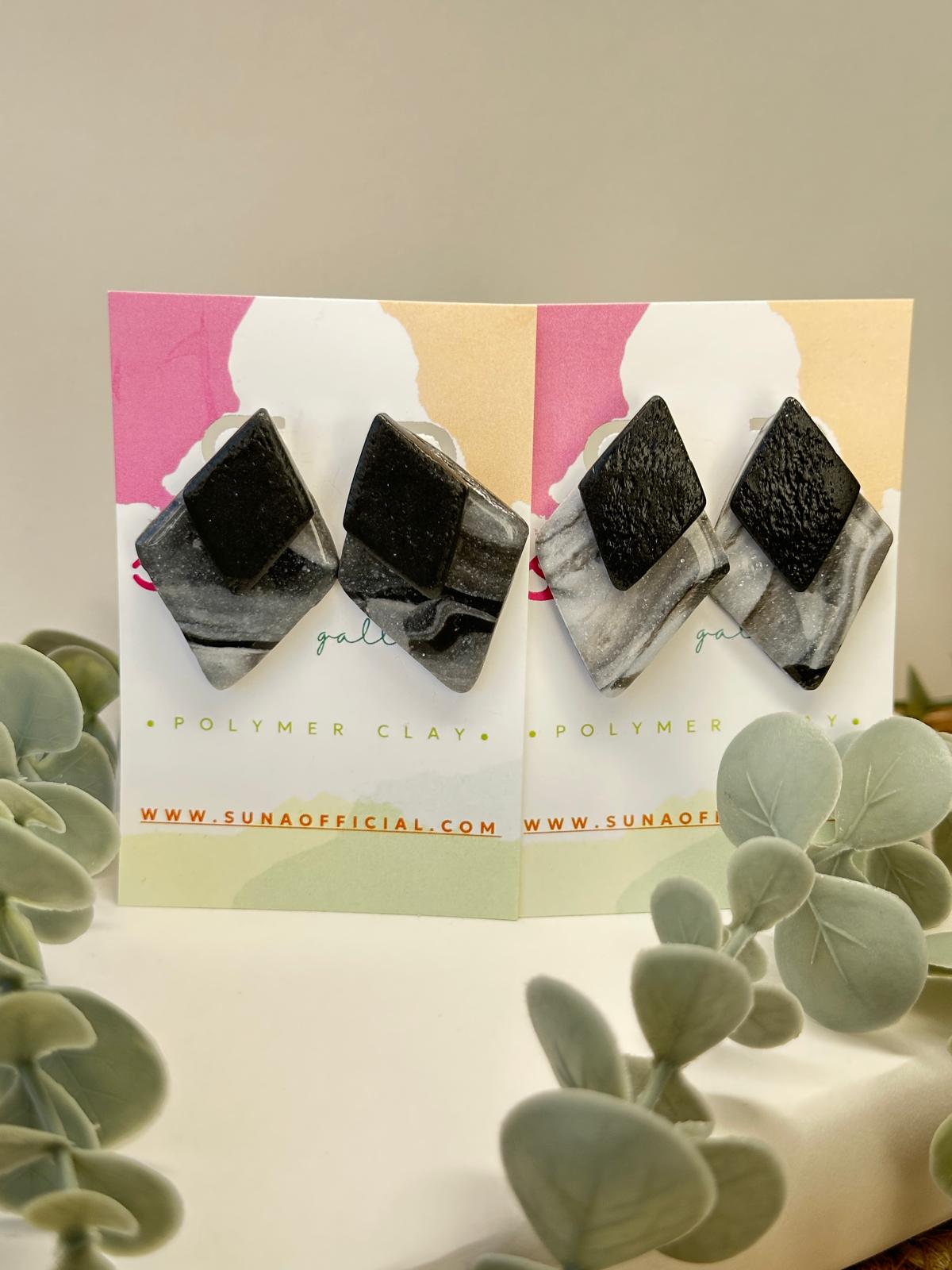 Brincos Marmorizados | Branco, Cinzento e Preto