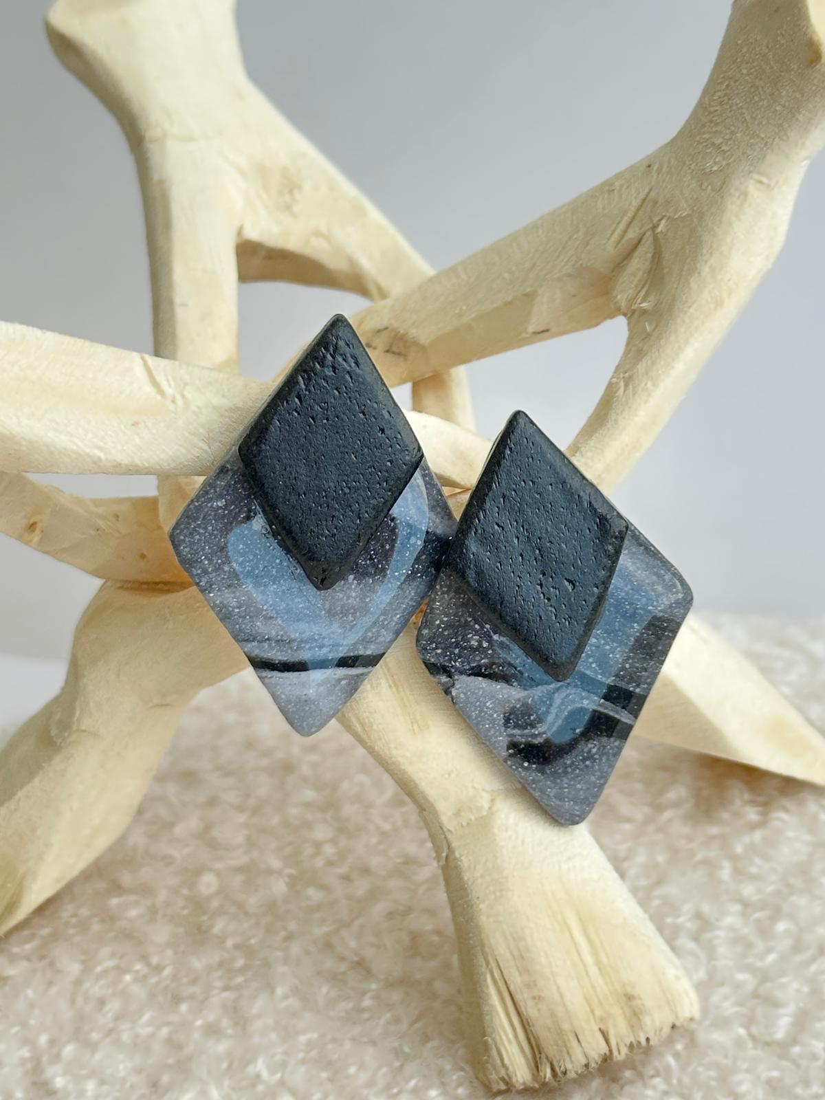 Brincos Marmorizados | Cinzento e Preto